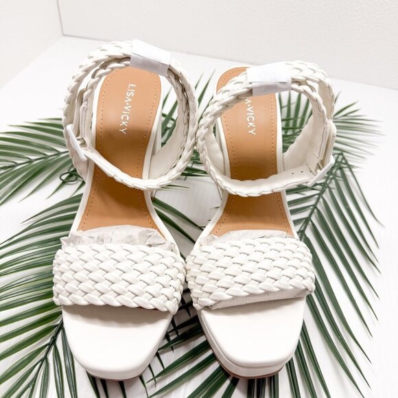 Lisa Vicky Jewel-V Shoes Womens Size 9 Platform Block Heel Sandals Weave PU - Picture 2 of 12